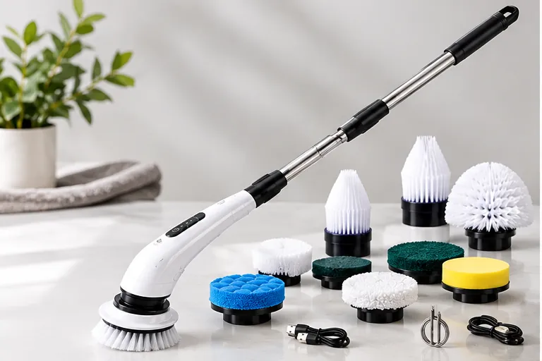 ORVENA SpinPro cordless scrubber with its extendable pole assembled