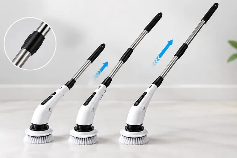 ORVENA SpinPro shown at three adjustable extension lengths with a close-up of the pole connection